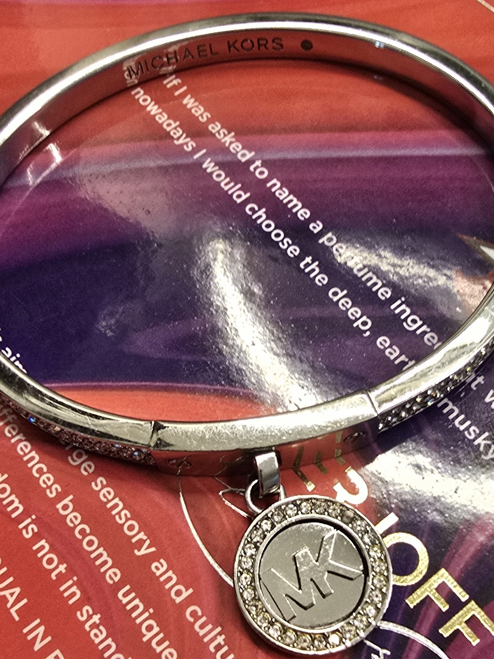 Michael Kors Silver Crystal MK Charm Bangle Bracelet
